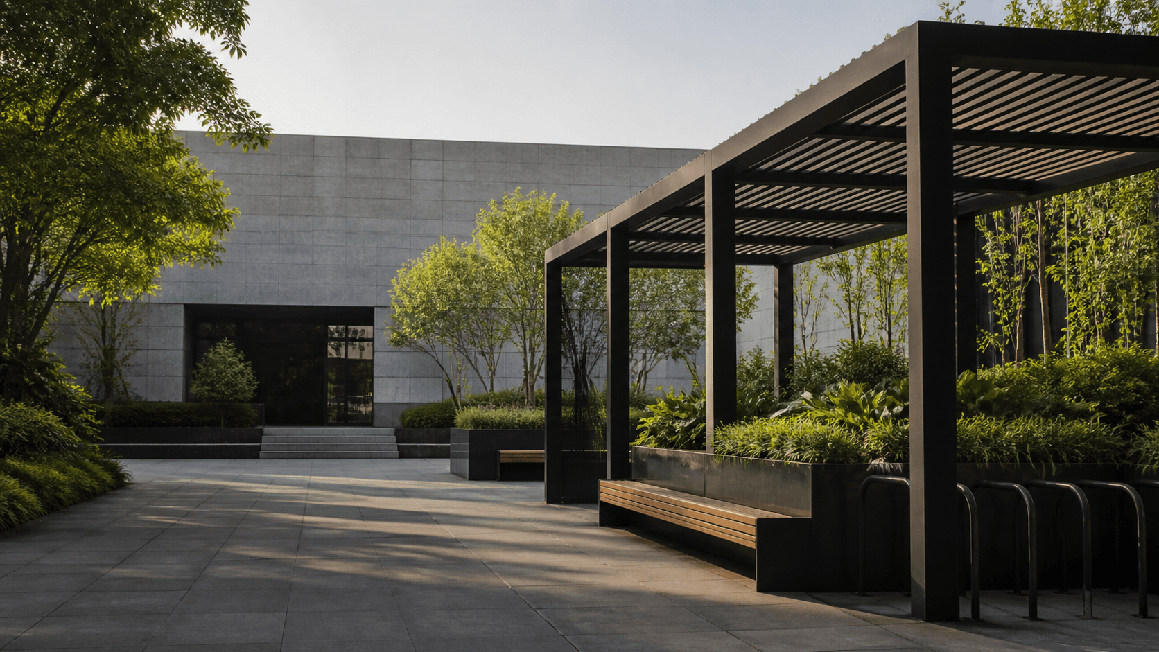Architectural courtyard with pergola